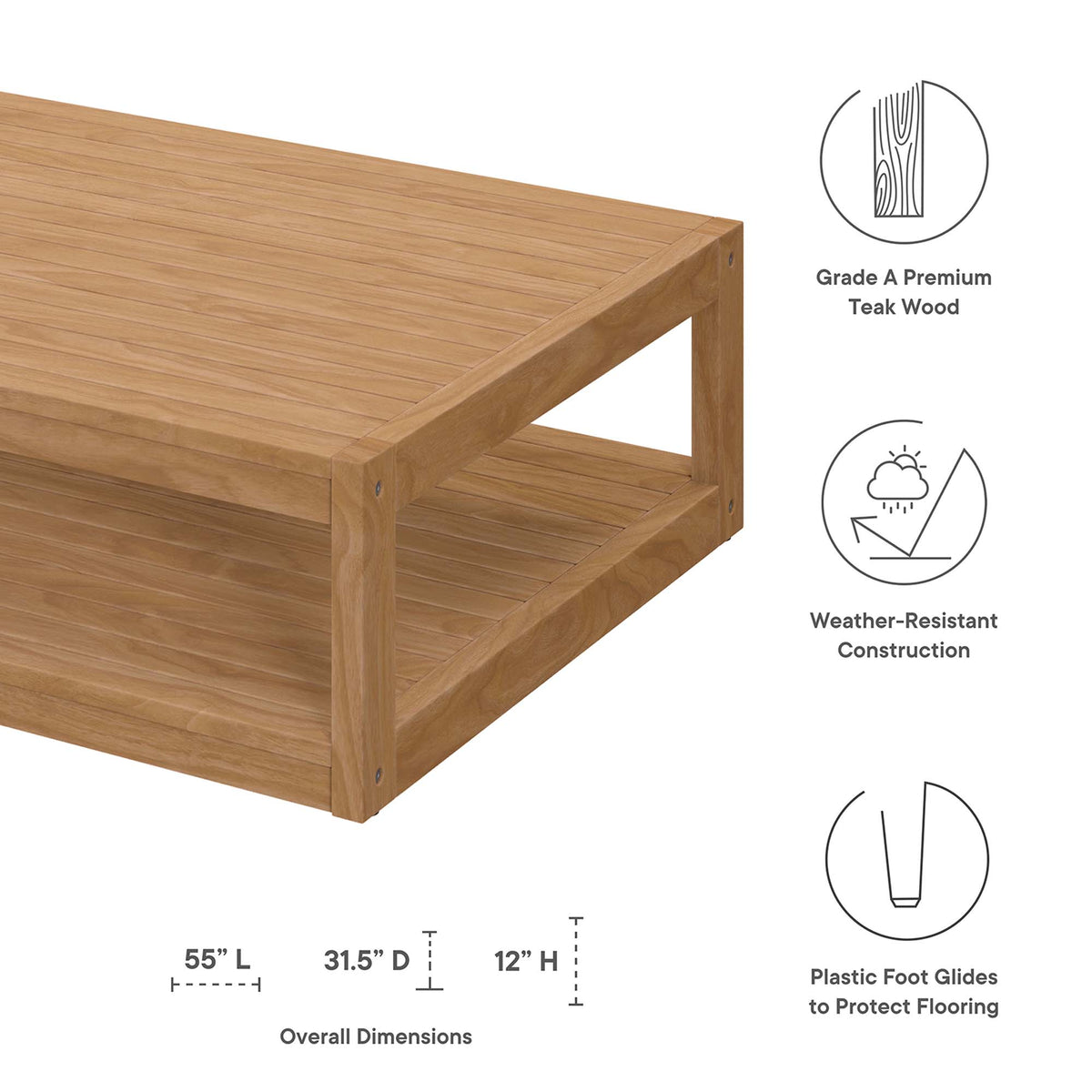 Carlsbad 3-Piece Teak Wood Outdoor Patio Set by Modway