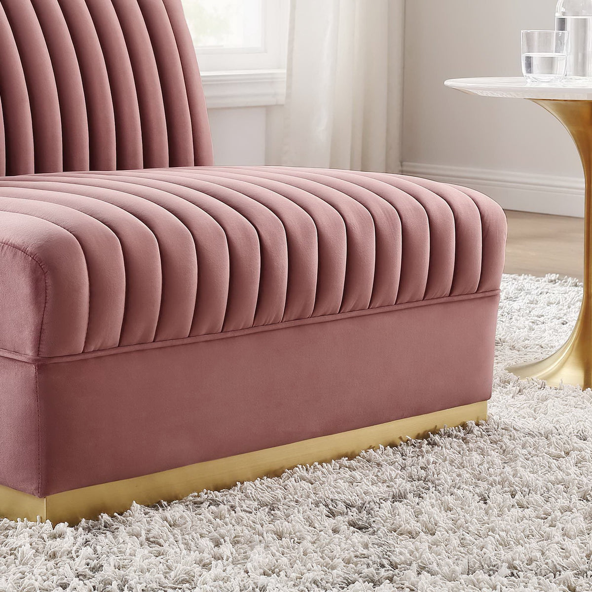 Sanguine Channel Tufted Performance Velvet Modular Sectional Sofa Armless Chair by Modway