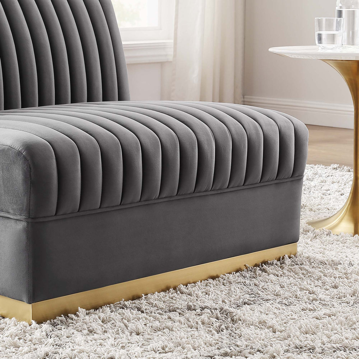 Sanguine Channel Tufted Performance Velvet Modular Sectional Sofa Armless Chair by Modway