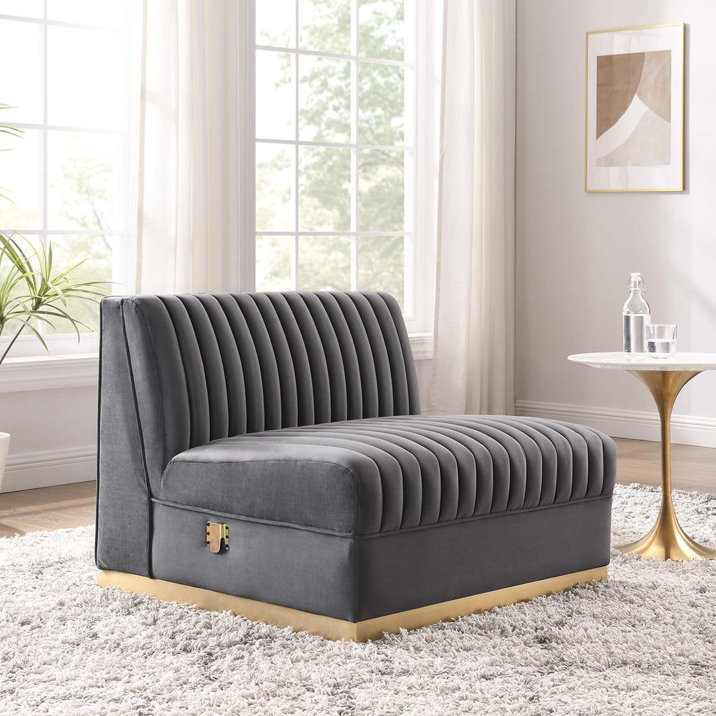 Sanguine Channel Tufted Performance Velvet Modular Sectional Sofa Armless Chair by Modway
