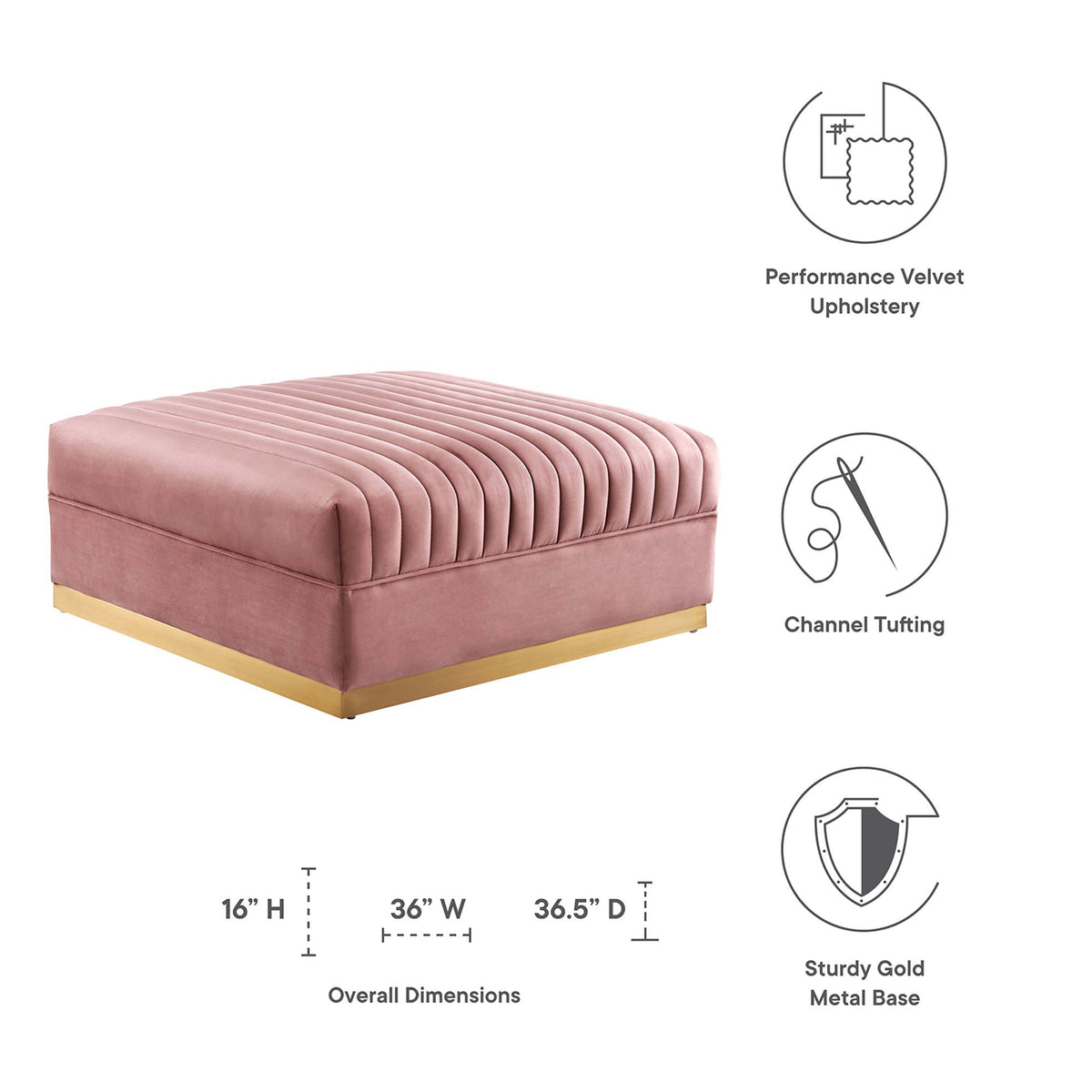 Sanguine Channel Tufted Performance Velvet Modular Sectional Sofa Ottoman by Modway