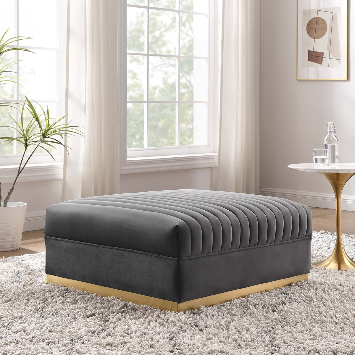 Sanguine Channel Tufted Performance Velvet Modular Sectional Sofa Ottoman by Modway