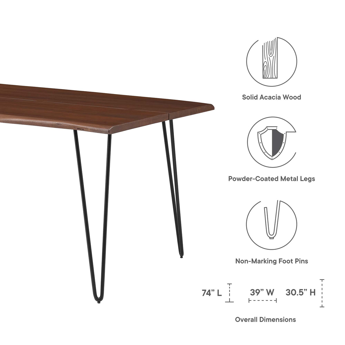 Ardor Live Edge Acacia Wood Acacia Wood Dining Table by Modway