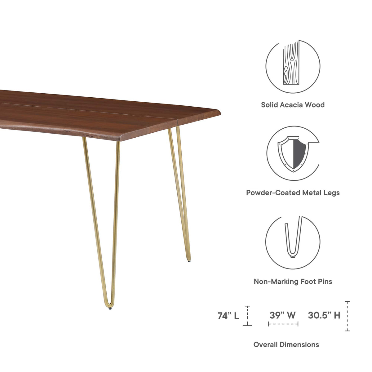 Ardor Live Edge Acacia Wood Acacia Wood Dining Table by Modway