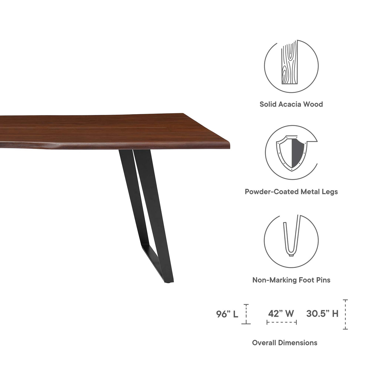 Viggo Live Edge Acacia Wood Acacia Wood Dining Table by Modway