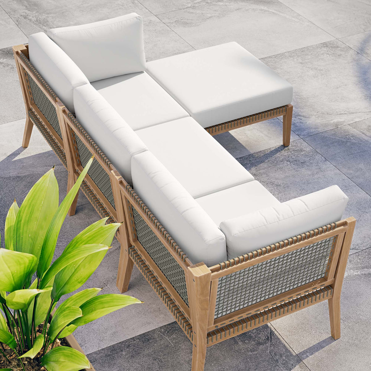 Clearwater 4-Piece Outdoor Patio Teak Wood Sectional Sofa by Modway