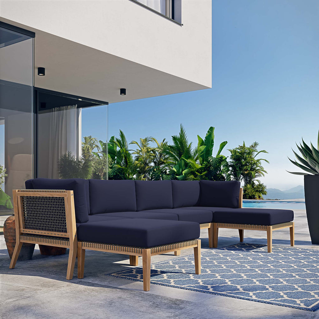 Clearwater 6-Piece Outdoor Patio Teak Wood Sectional Sofa by Modway