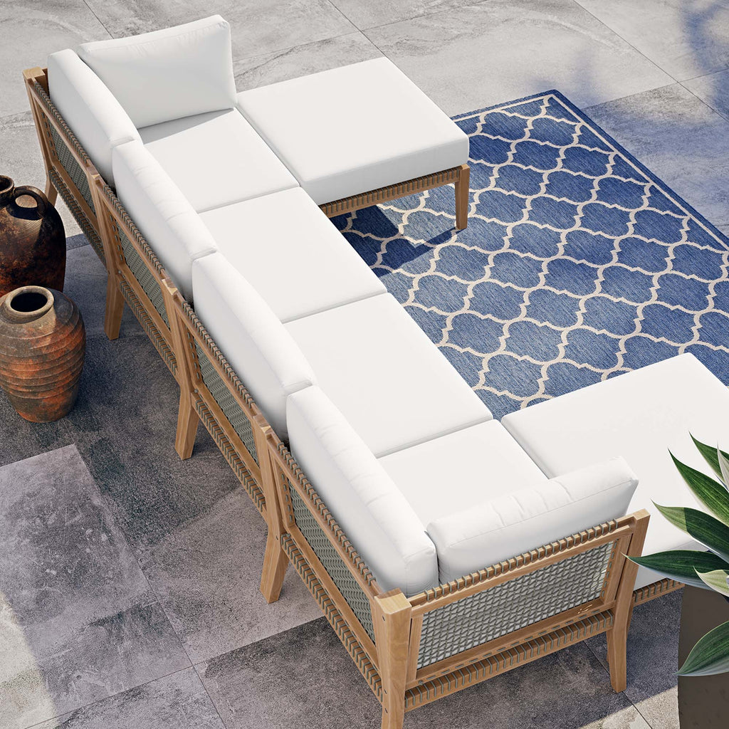Clearwater 6-Piece Outdoor Patio Teak Wood Sectional Sofa by Modway