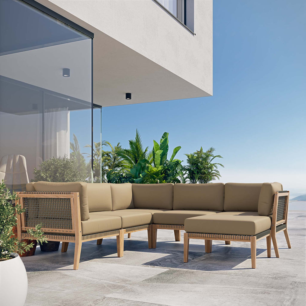 Clearwater 6-Piece Outdoor Patio Teak Wood Sectional Sofa by Modway