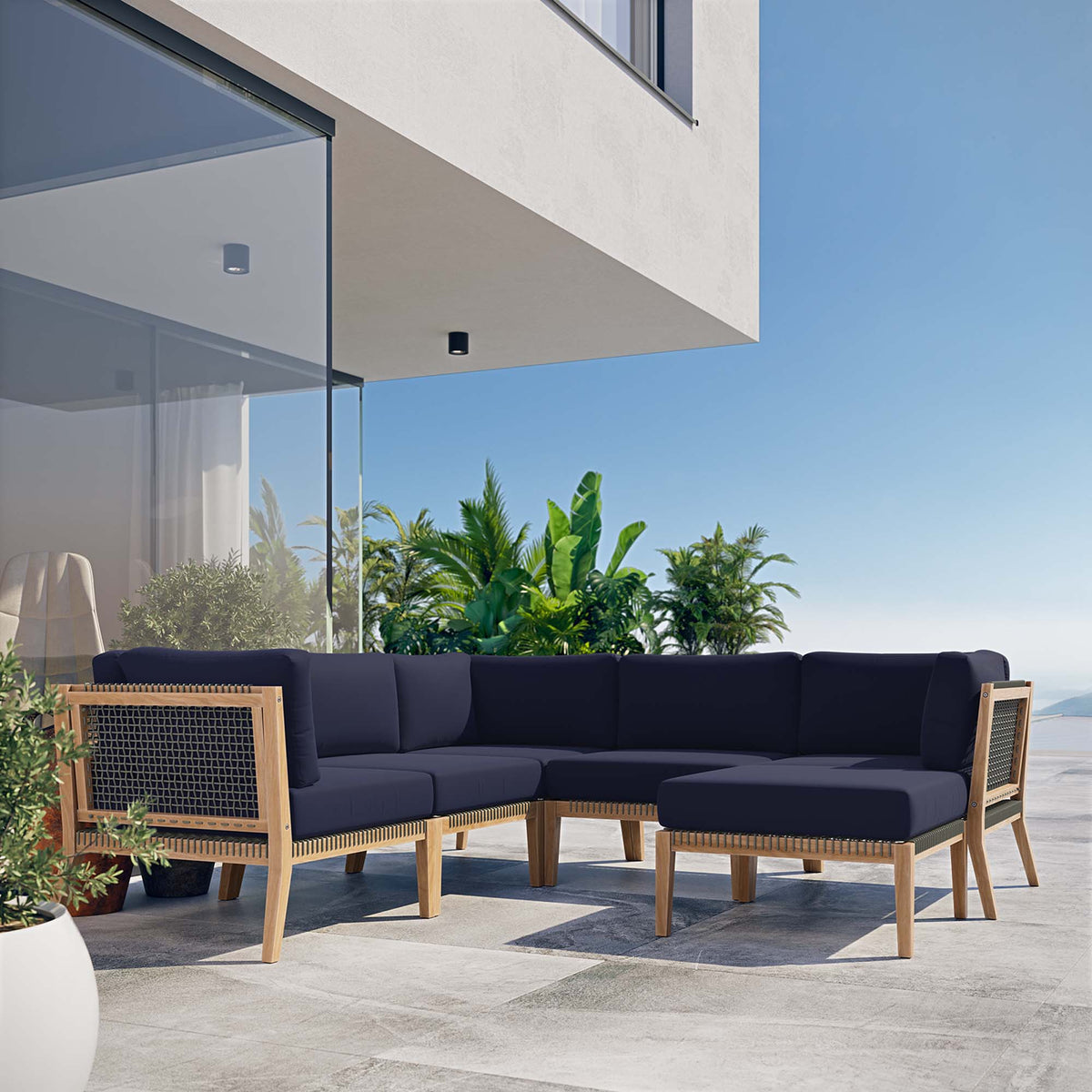 Clearwater 6-Piece Outdoor Patio Teak Wood Sectional Sofa by Modway