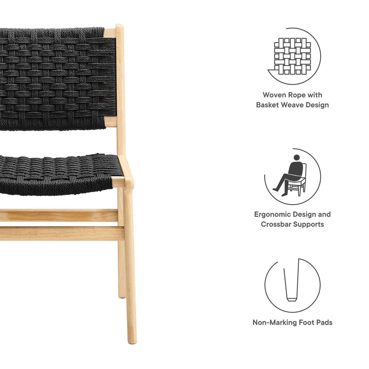 Saoirse Woven Rope Wood Dining Side Chair Set of 2 by Modway