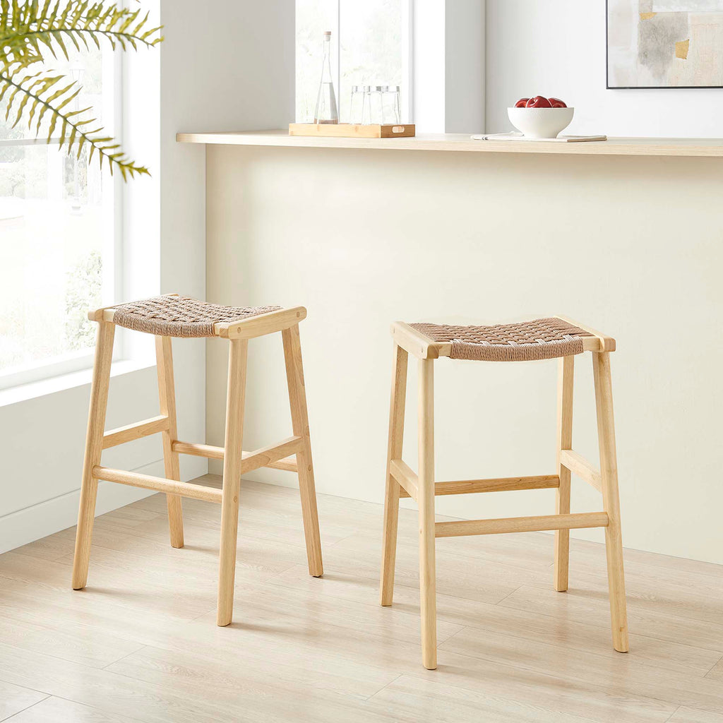 Saoirse Woven Rope Wood Bar Stool Set of 2 by Modway