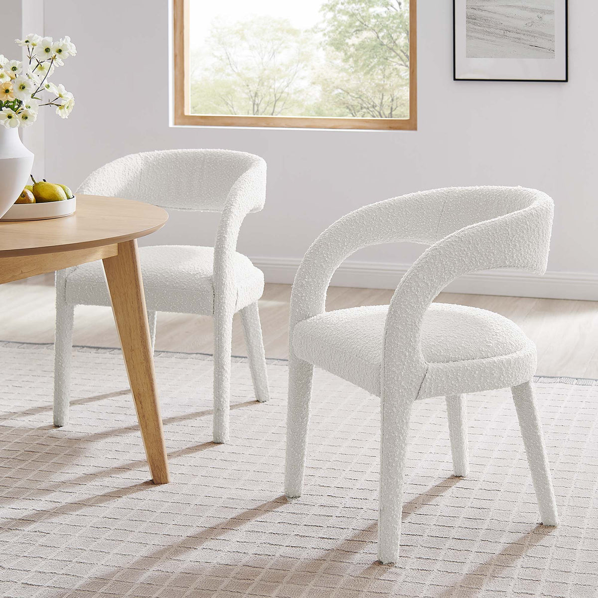 Pinnacle Boucle Upholstered Dining Chair Set of 2 by Modway