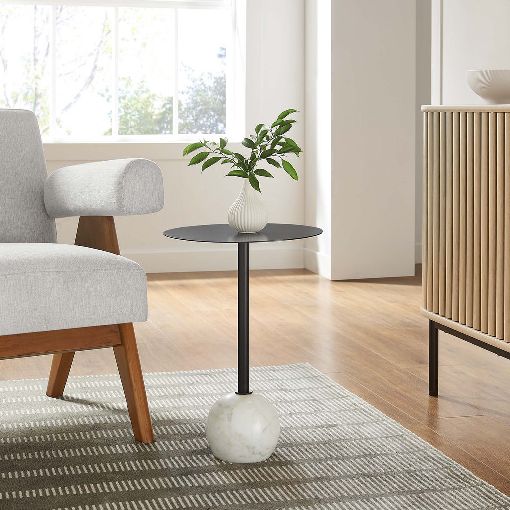 Aliza Round White Marble Side Table by Modway