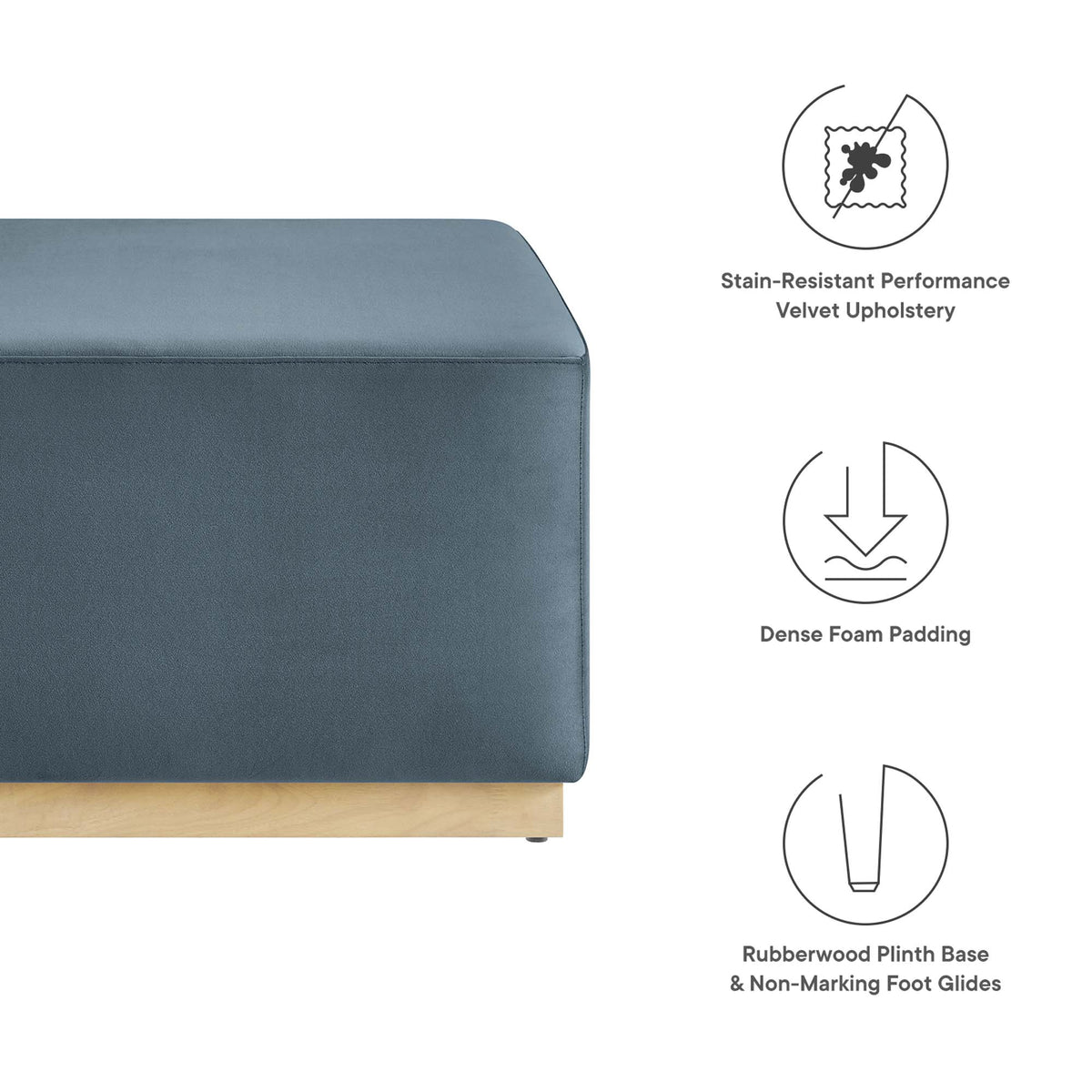 Tilden Large 28" Square Performance Velvet Upholstered Ottoman by Modway