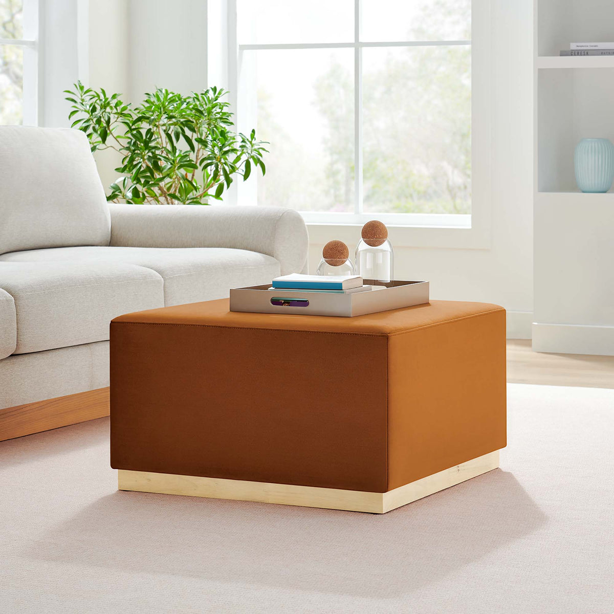 Tilden Large 28" Square Performance Velvet Upholstered Ottoman by Modway
