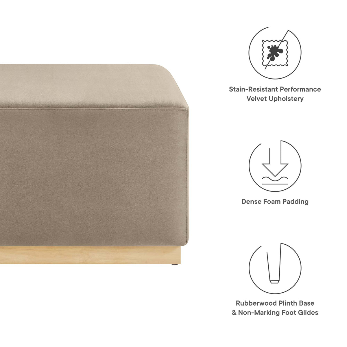 Tilden Large 28" Square Performance Velvet Upholstered Ottoman by Modway