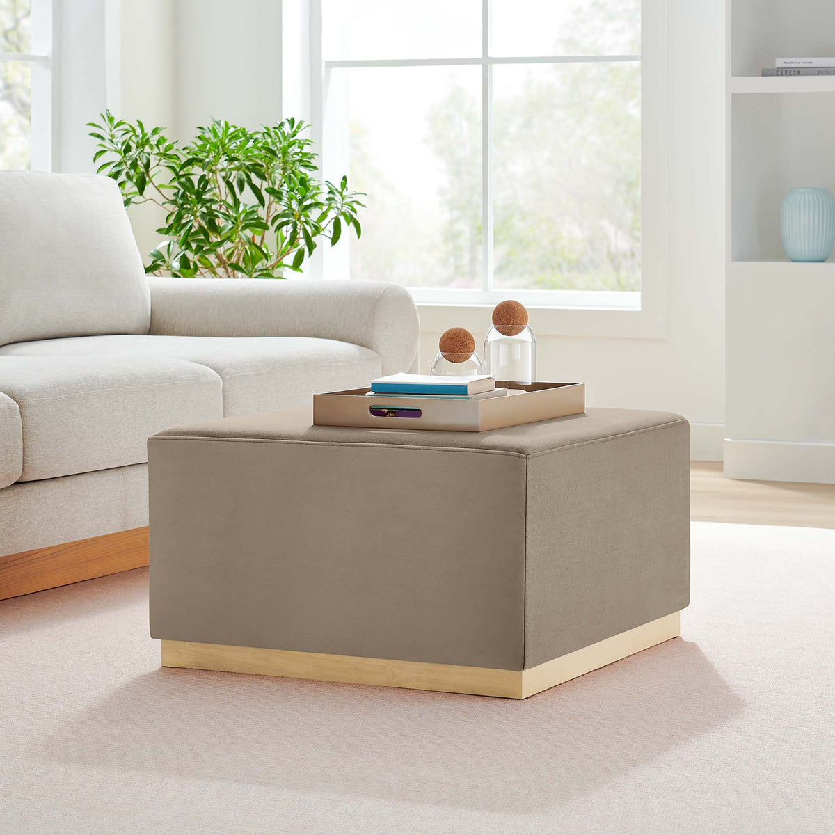 Tilden Large 28" Square Performance Velvet Upholstered Ottoman by Modway