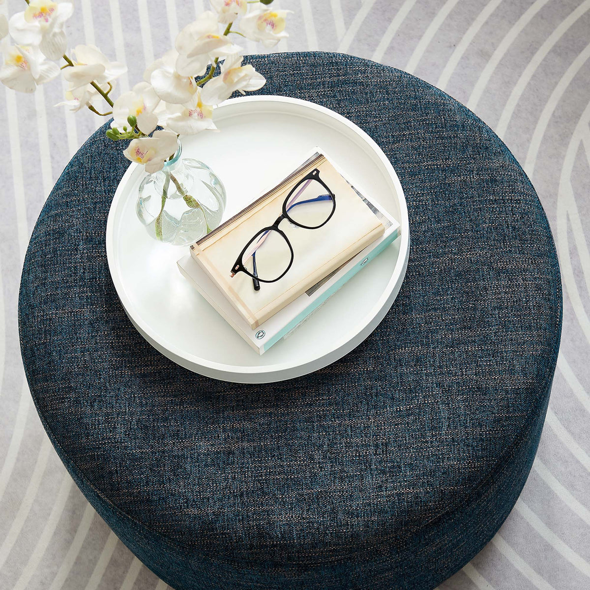 Callum Large Round Woven Heathered Fabric Upholstered Ottoman by Modway