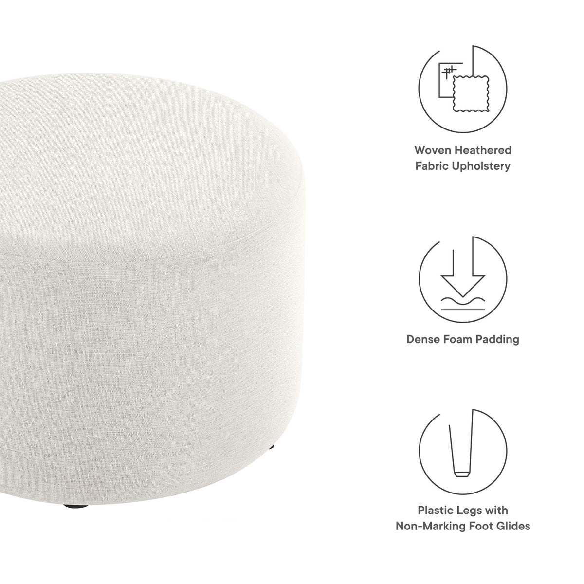 Callum Large Round Woven Heathered Fabric Upholstered Ottoman by Modway