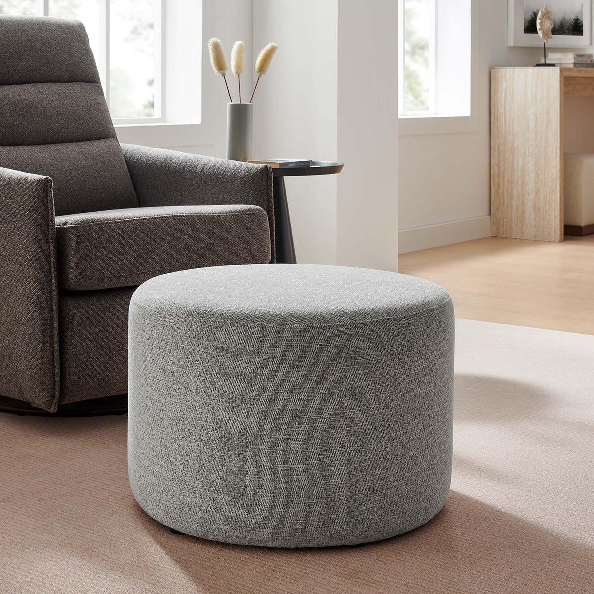 Callum Large Round Woven Heathered Fabric Upholstered Ottoman by Modway