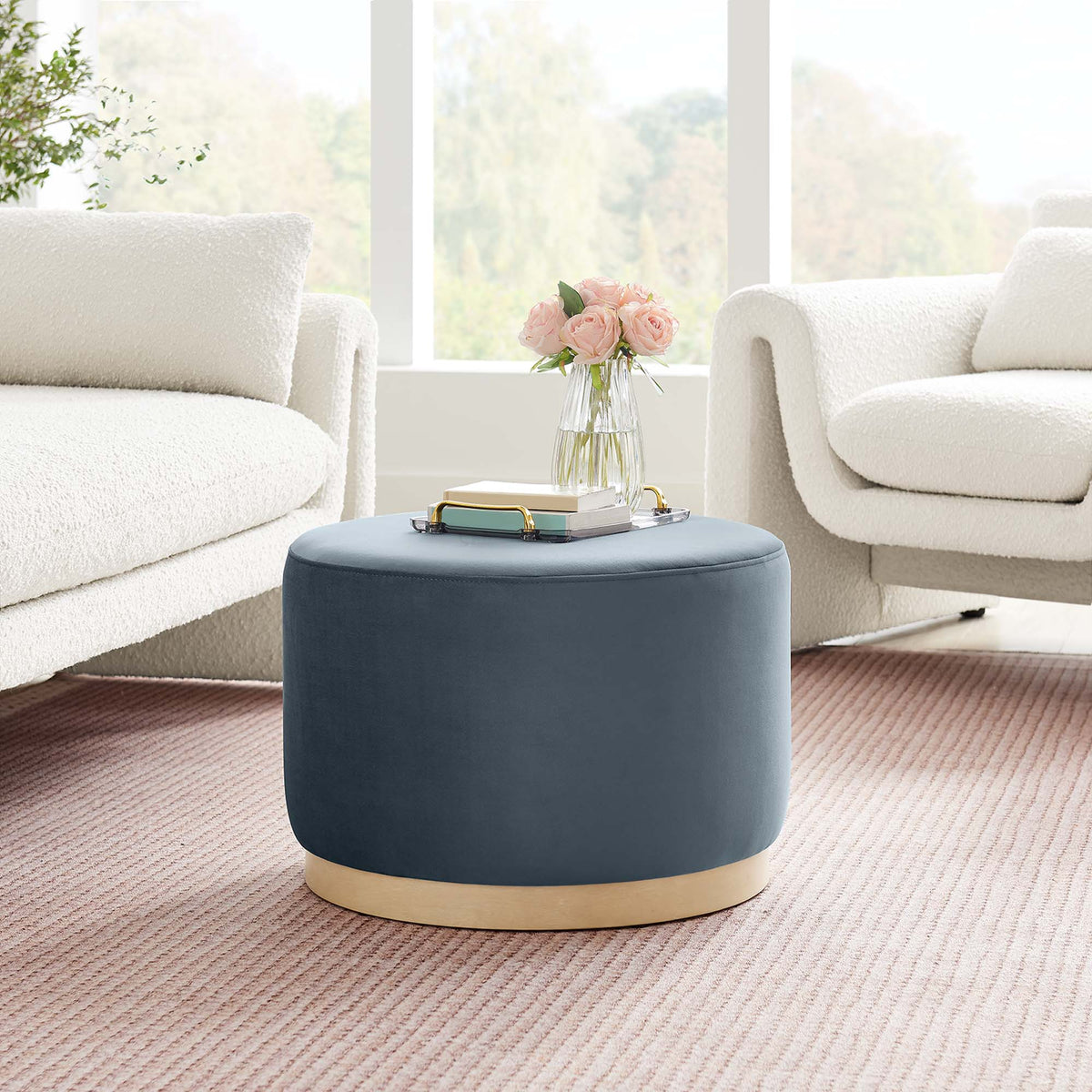 Tilden Large Round Performance Velvet Upholstered Ottoman by Modway