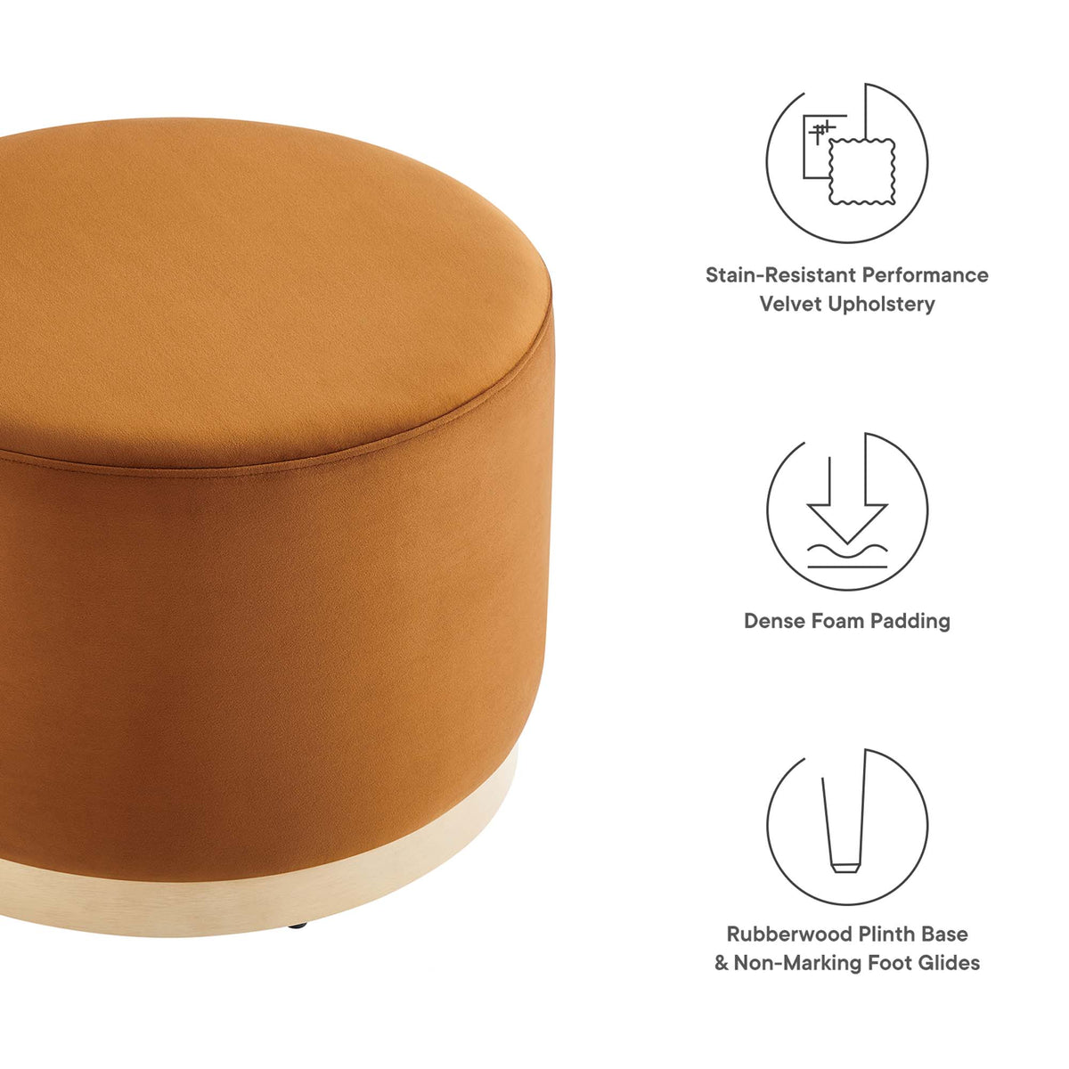 Tilden Large Round Performance Velvet Upholstered Ottoman by Modway