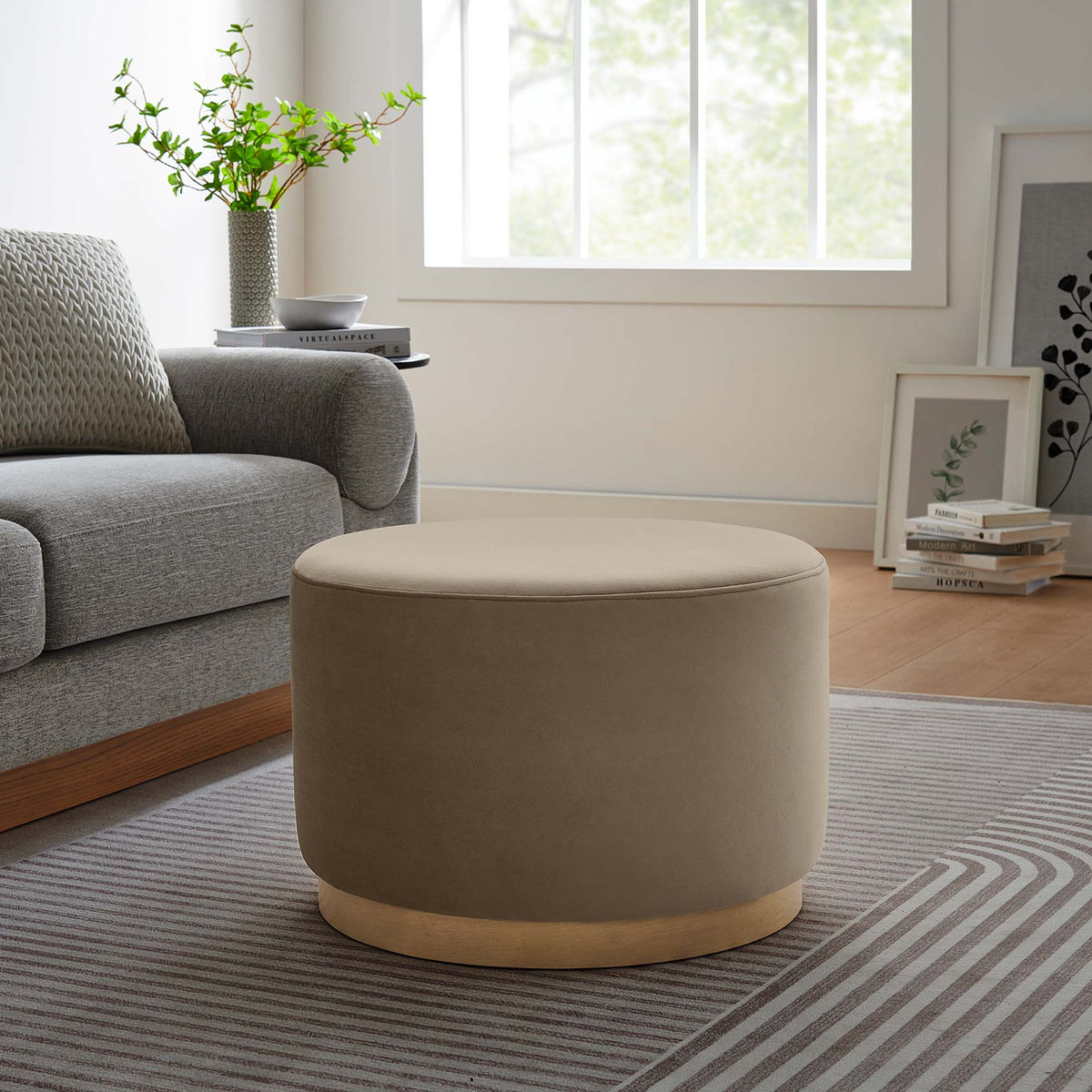 Tilden Large Round Performance Velvet Upholstered Ottoman by Modway