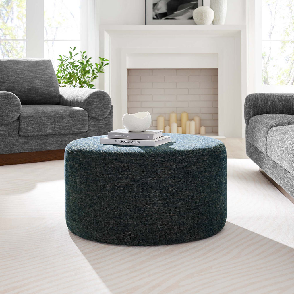 Callum Large Round Woven Heathered Fabric Upholstered Ottoman by Modway
