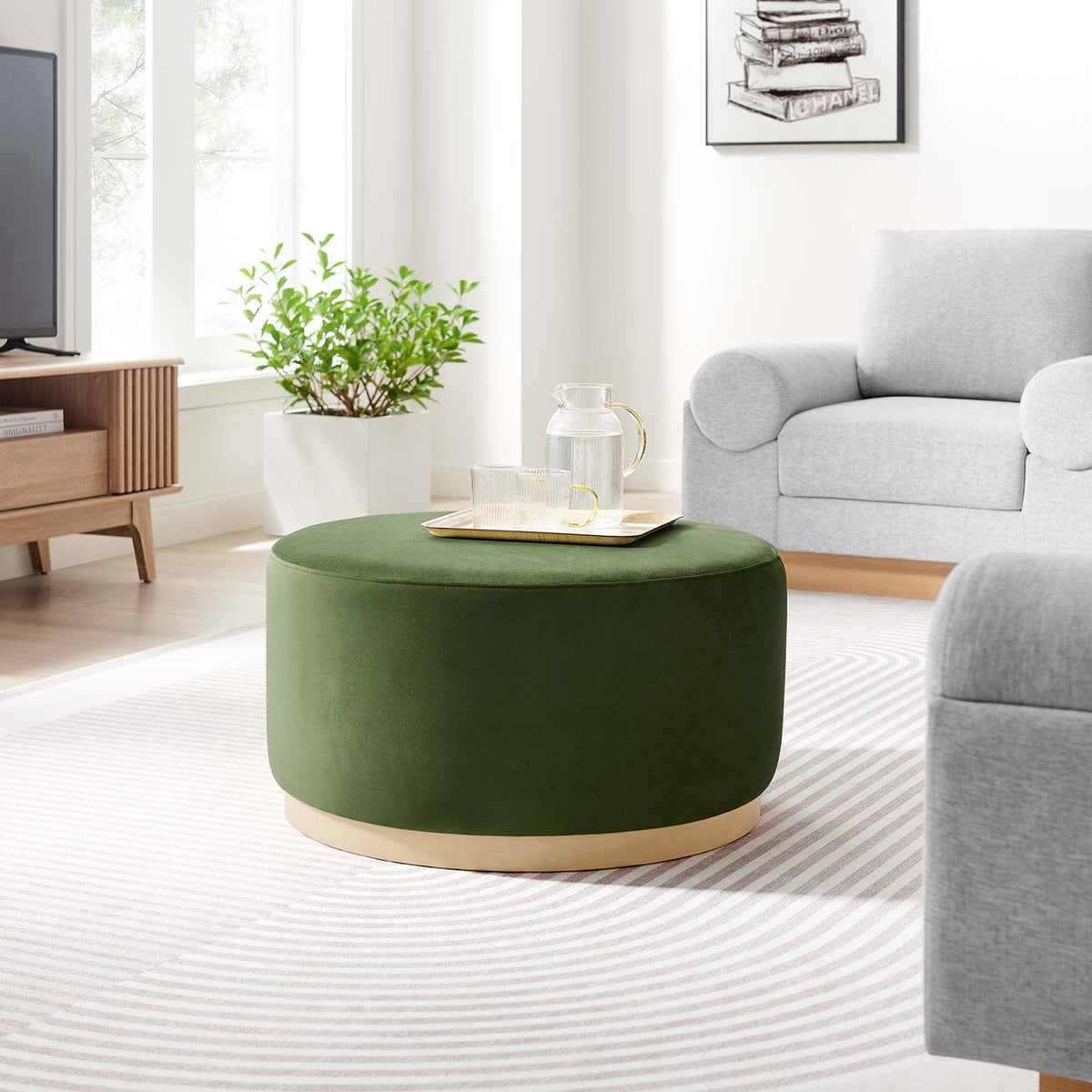 Tilden Large Round Performance Velvet Upholstered Ottoman by Modway