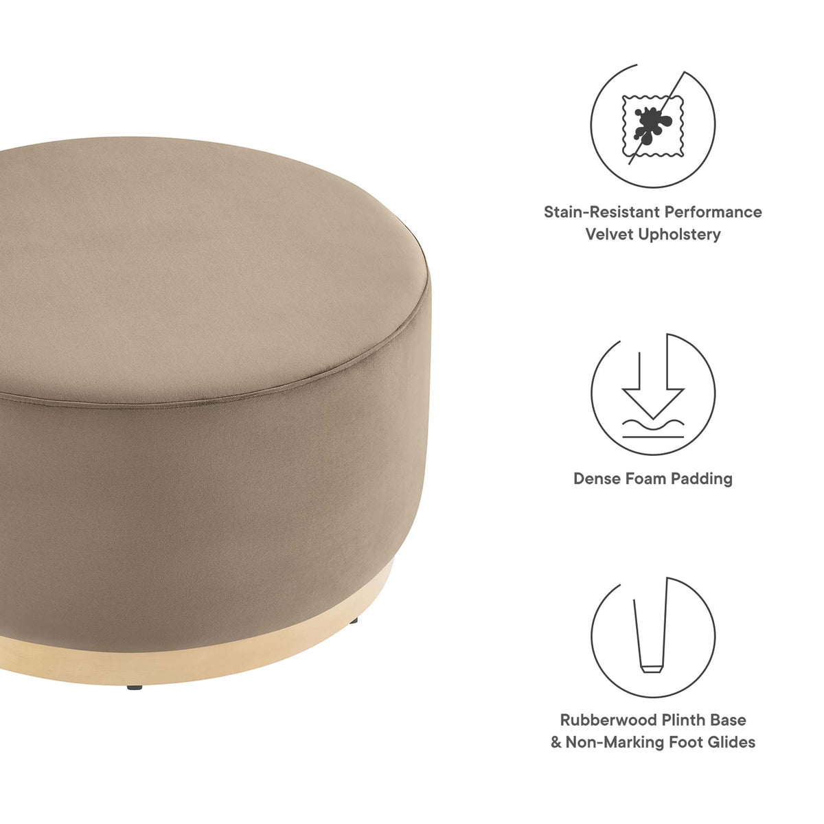 Tilden Large Round Performance Velvet Upholstered Ottoman by Modway