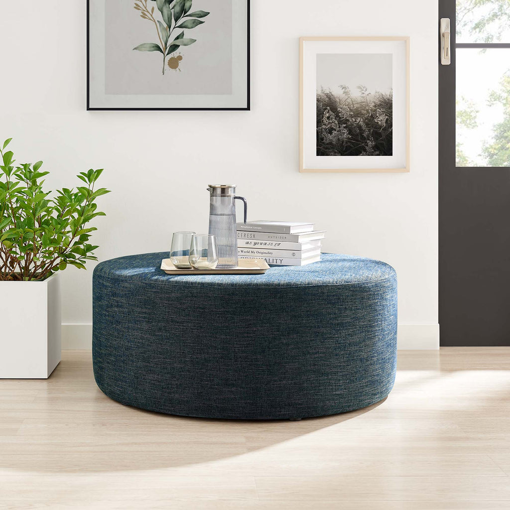 Callum Large Round Woven Heathered Fabric Upholstered Ottoman by Modway