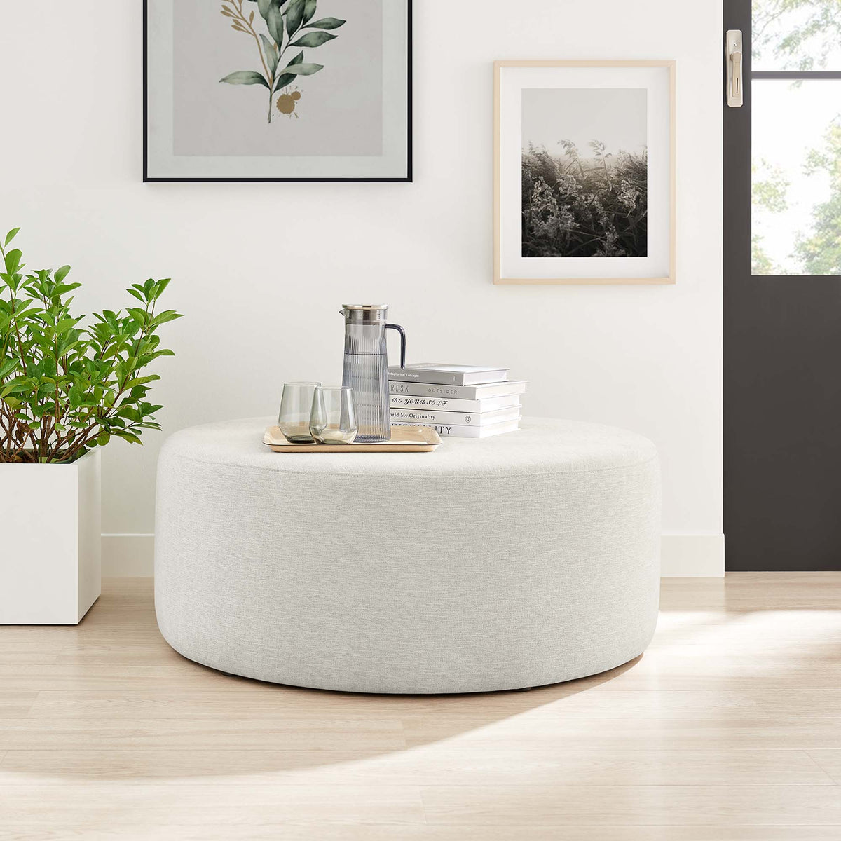 Callum Large Round Woven Heathered Fabric Upholstered Ottoman by Modway