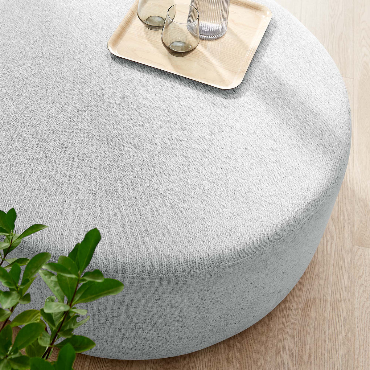 Callum Large Round Woven Heathered Fabric Upholstered Ottoman by Modway
