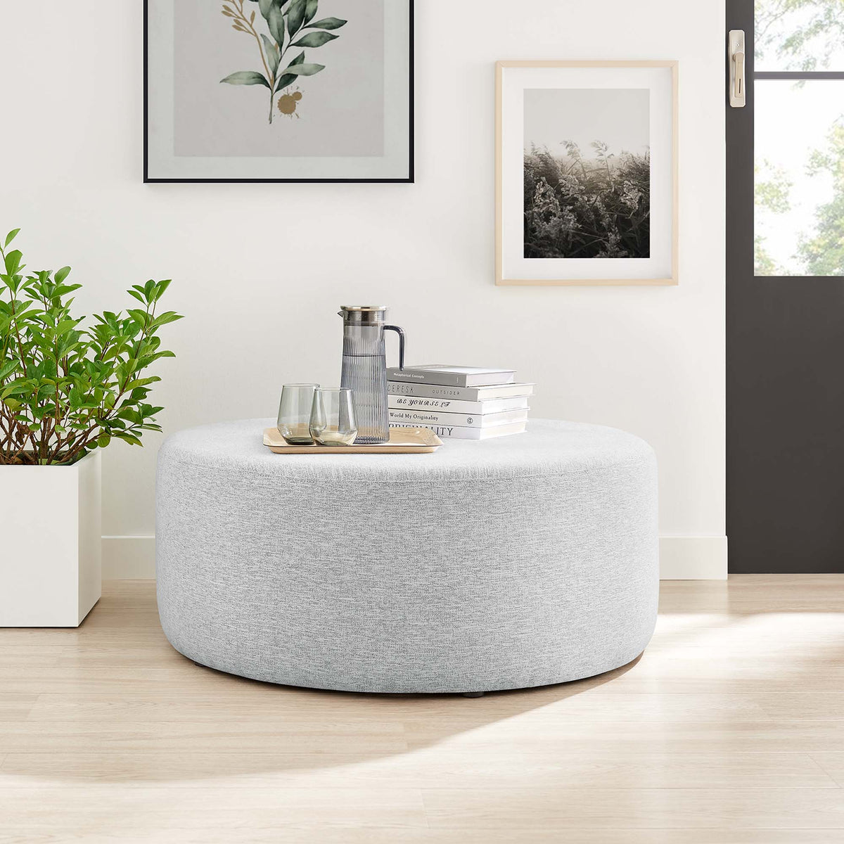 Callum Large Round Woven Heathered Fabric Upholstered Ottoman by Modway