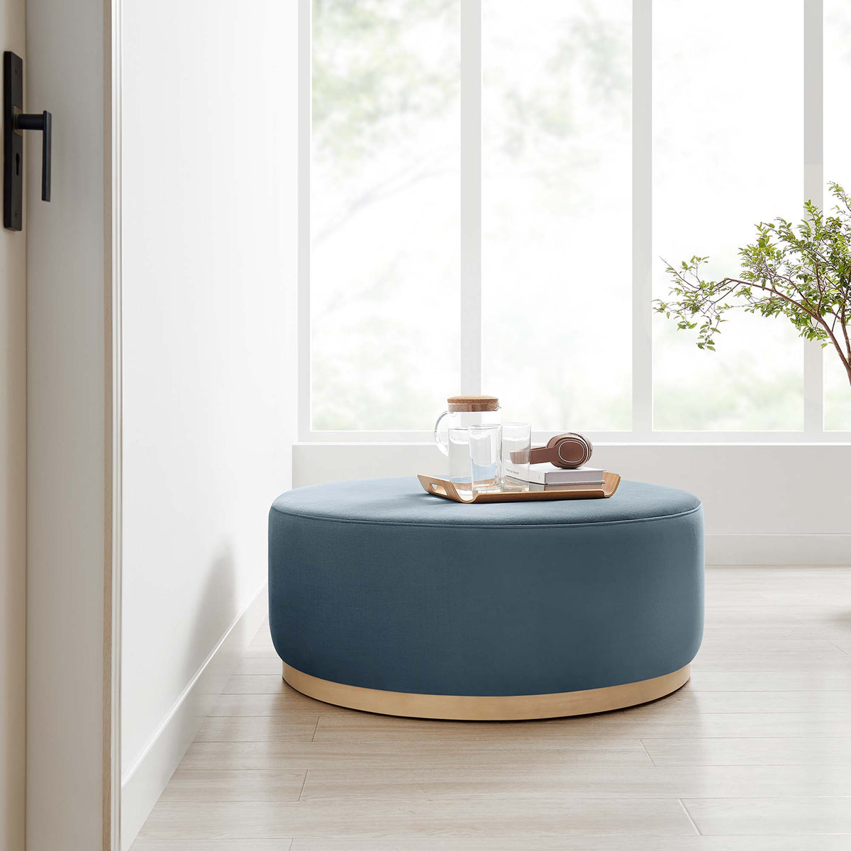 Tilden Large Round Performance Velvet Upholstered Ottoman by Modway