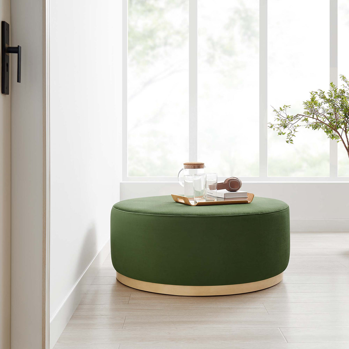 Tilden Large Round Performance Velvet Upholstered Ottoman by Modway