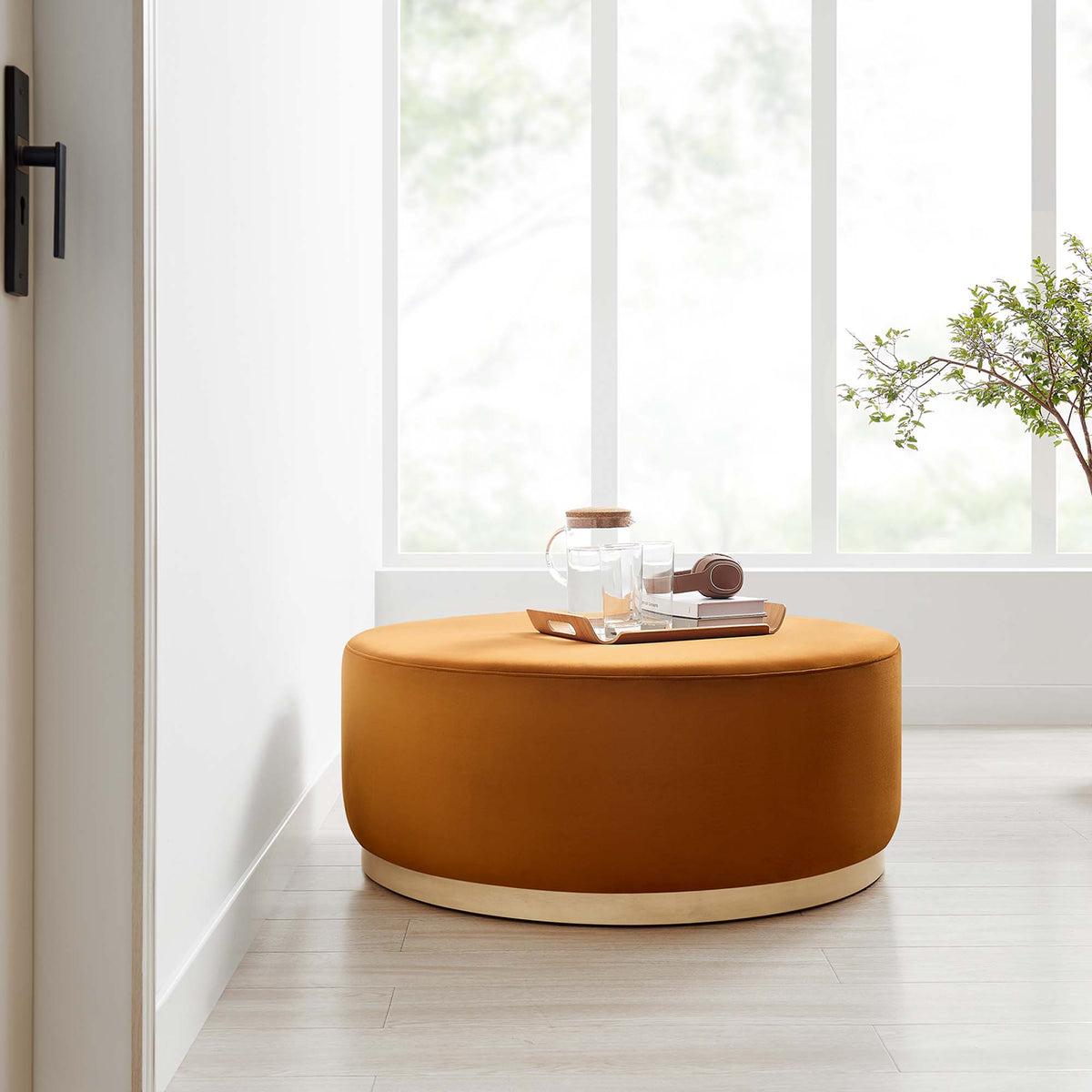 Tilden Large Round Performance Velvet Upholstered Ottoman by Modway