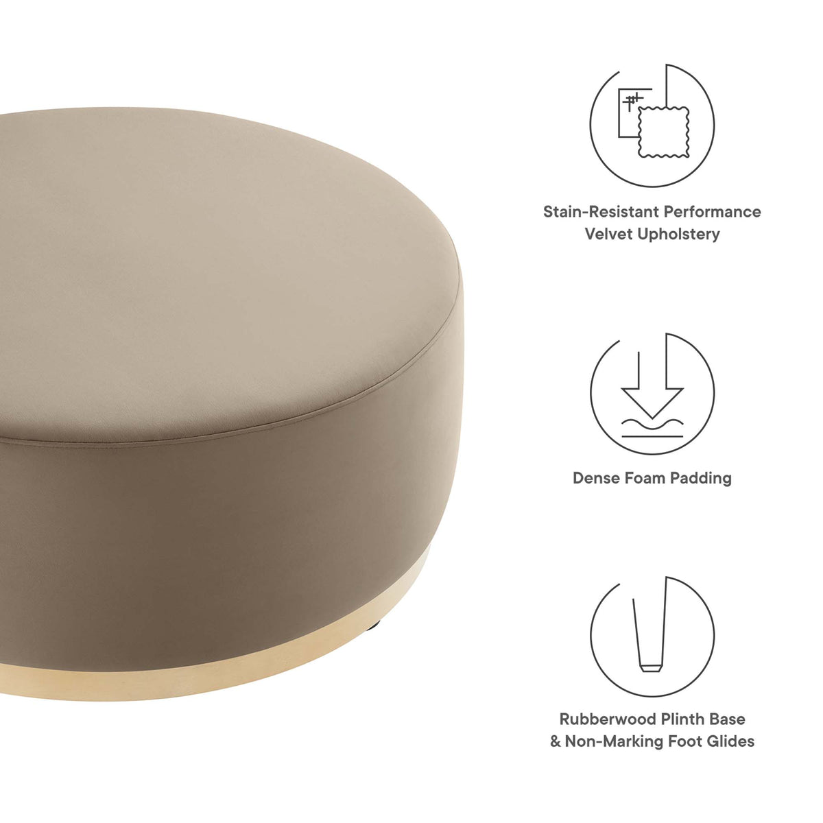 Tilden Large Round Performance Velvet Upholstered Ottoman by Modway
