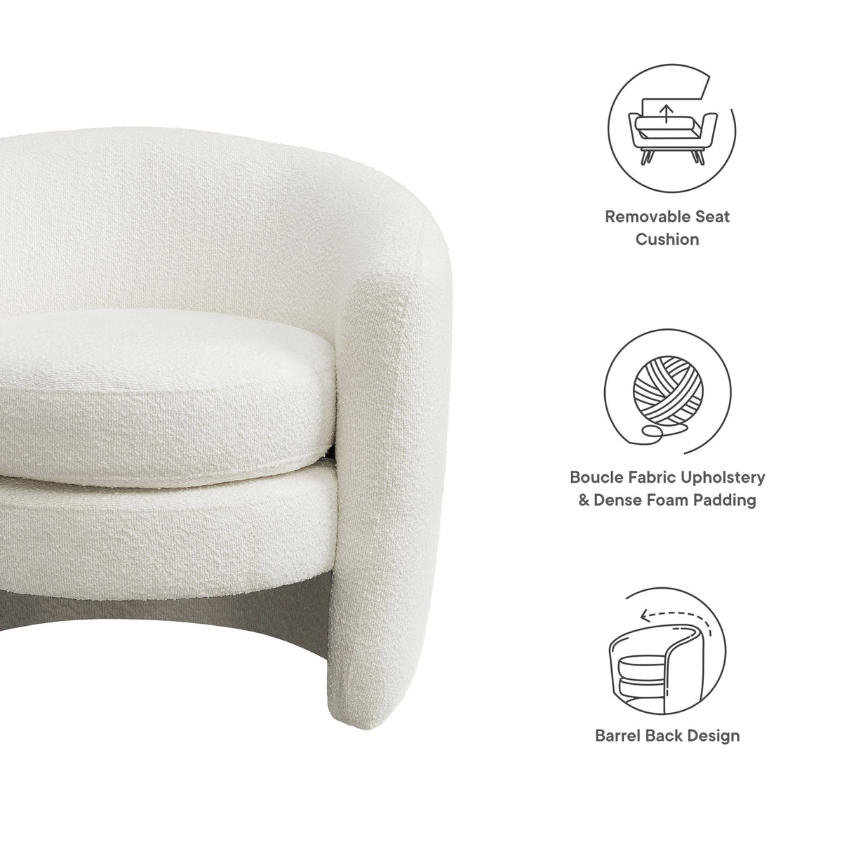 Affinity Upholstered Boucle Fabric Curved Back Armchair by Modway