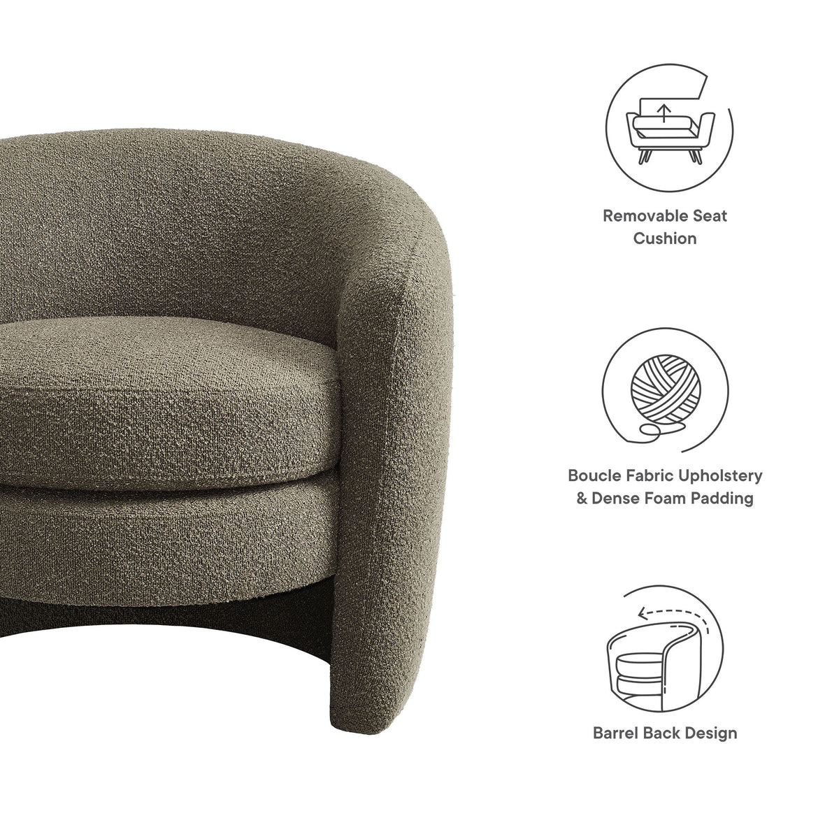 Affinity Upholstered Boucle Fabric Curved Back Armchair by Modway