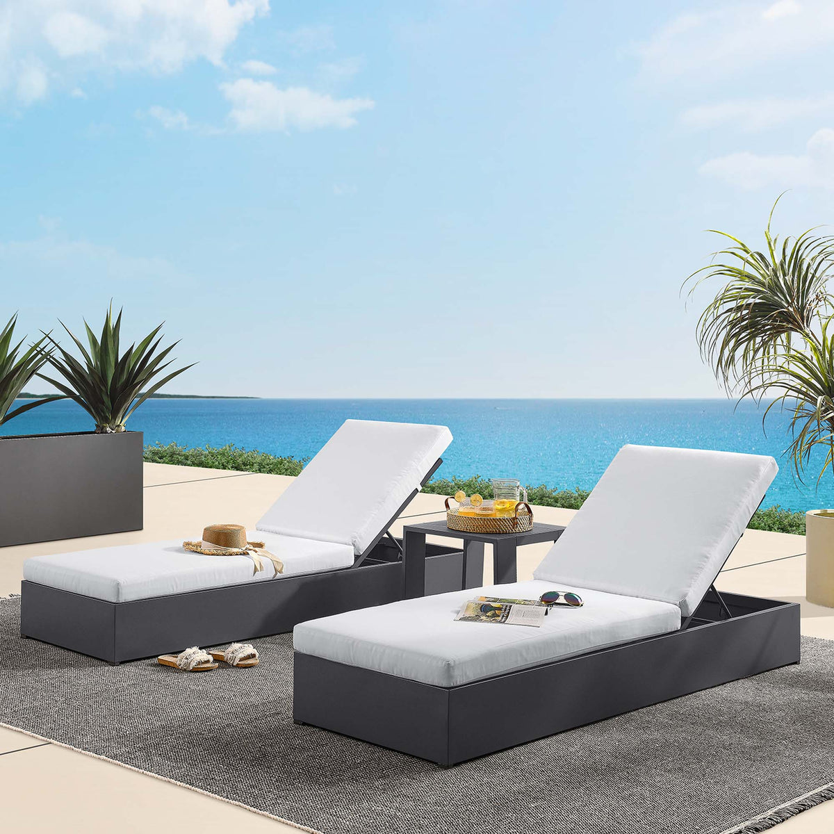 Tahoe 3-Piece Outdoor Patio Powder-Coated Aluminum Chaise Lounge Set by Modway