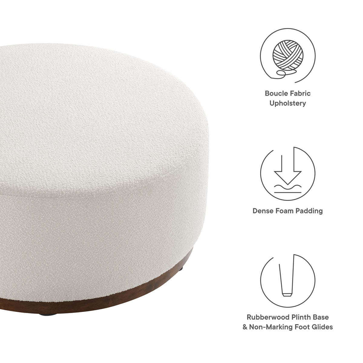 Tilden Large Round Boucle Upholstered Upholstered Ottoman by Modway
