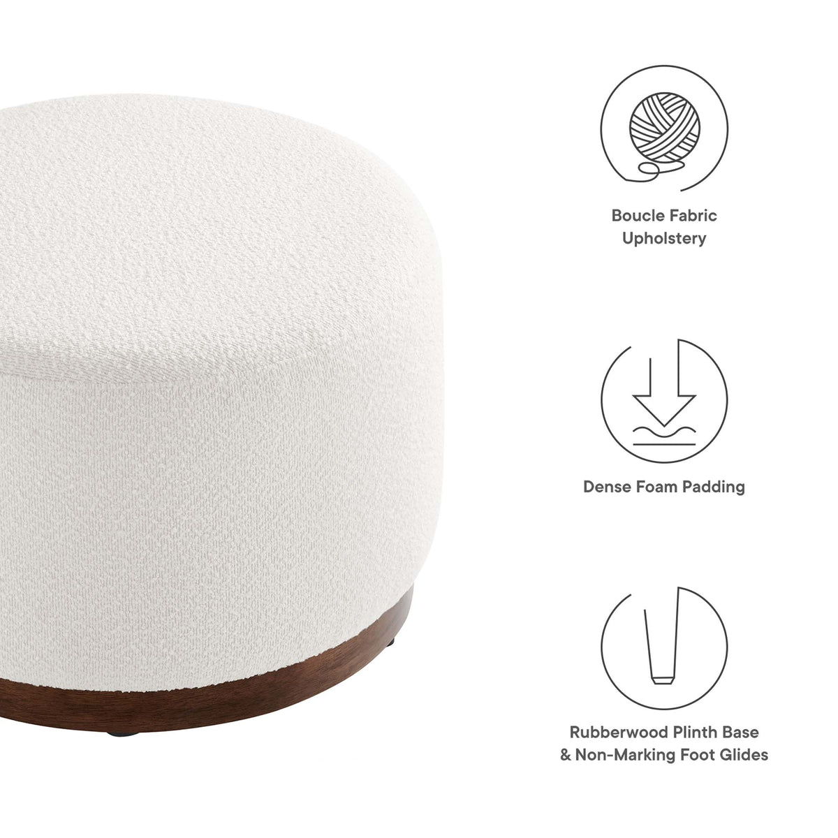 Tilden Large Round Boucle Upholstered Upholstered Ottoman by Modway