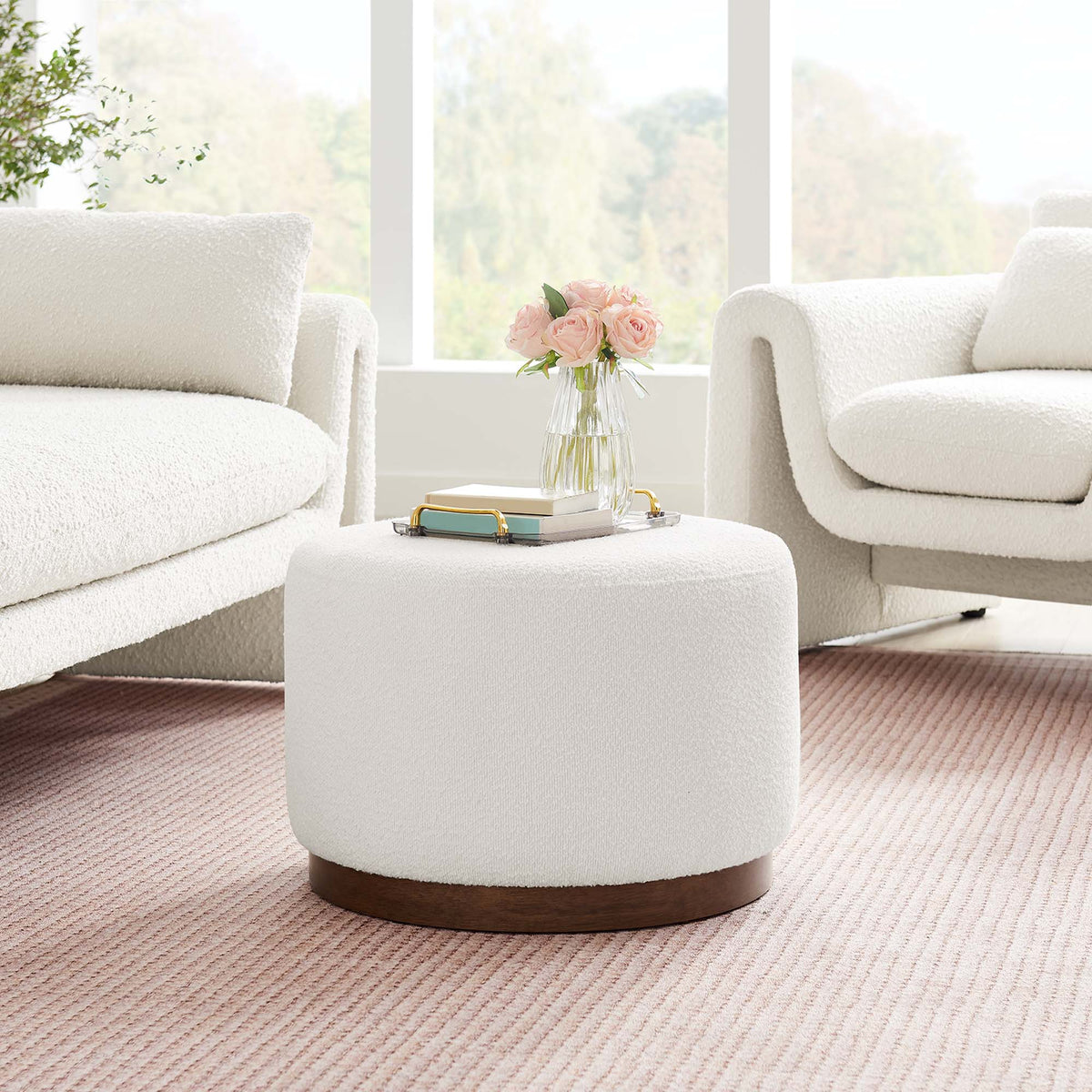 Tilden Large Round Boucle Upholstered Upholstered Ottoman by Modway