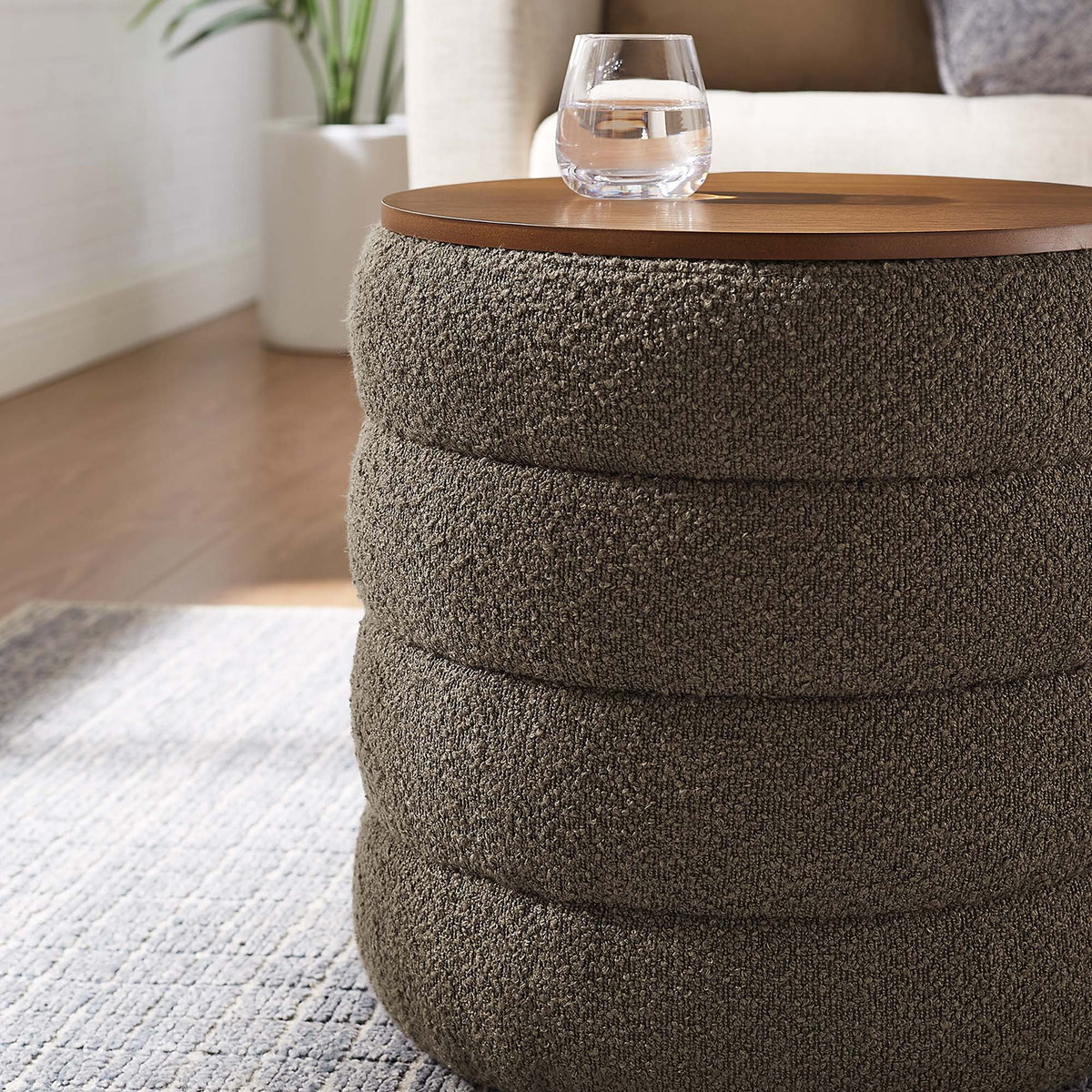 Mezzo Round Boucle Fabric Storage Ottoman by Modway