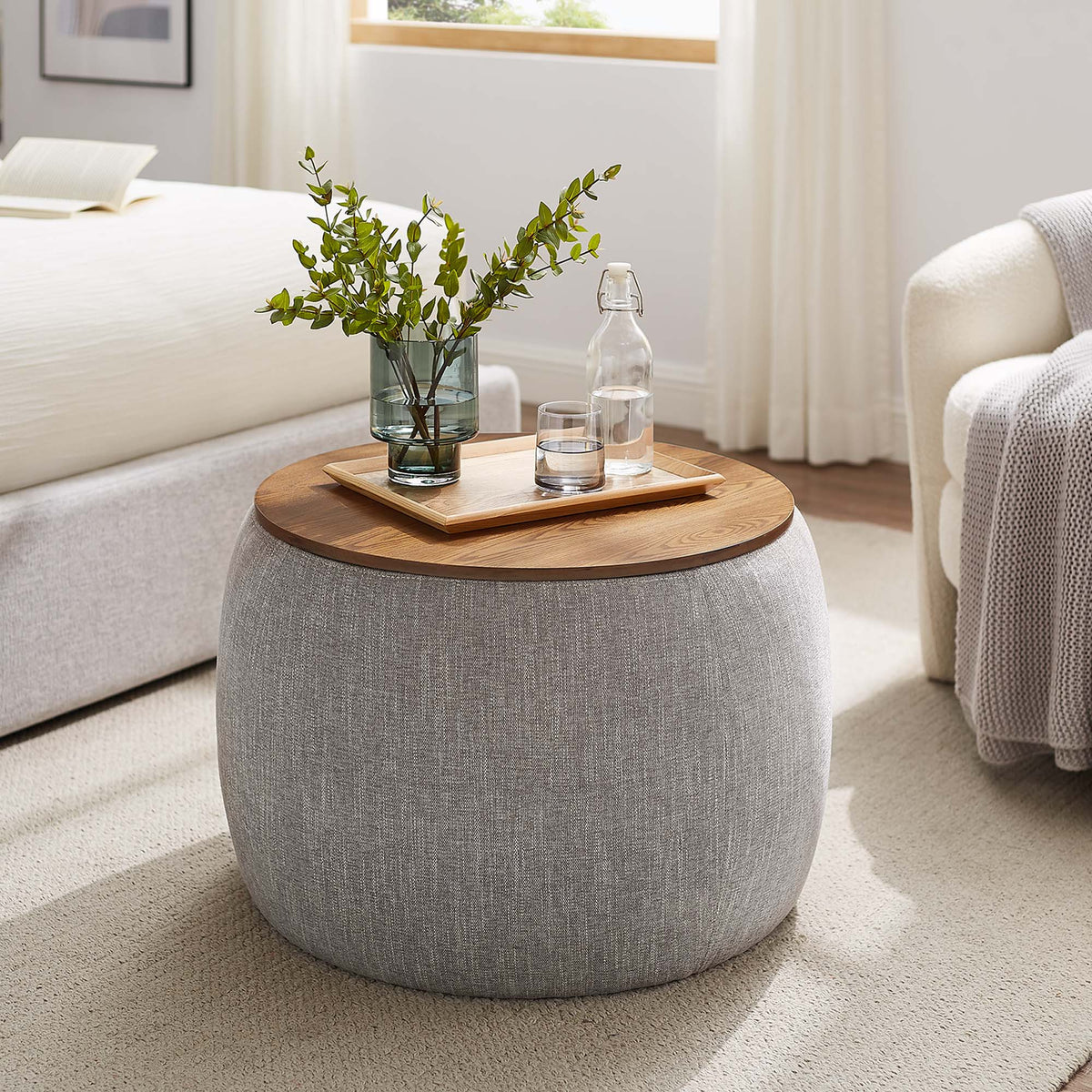 Perla Woven Heathered Fabric Upholstered Storage Ottoman by Modway