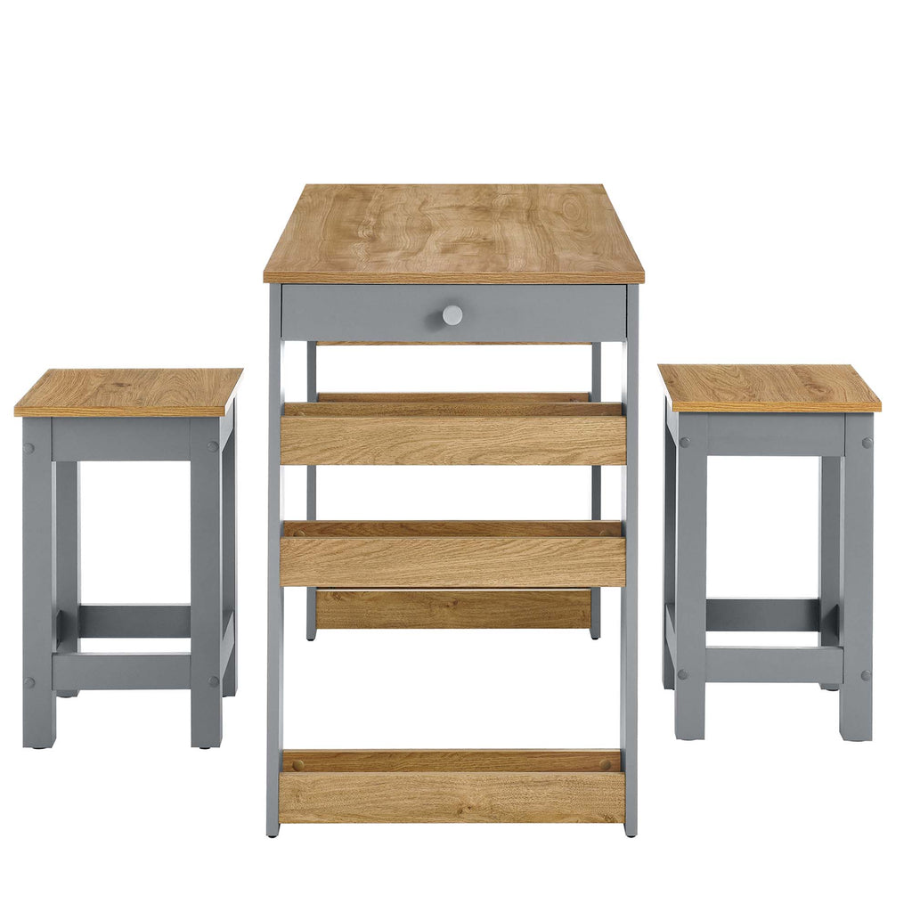 Galley 3-Piece Kitchen Island and Stool Set by Modway