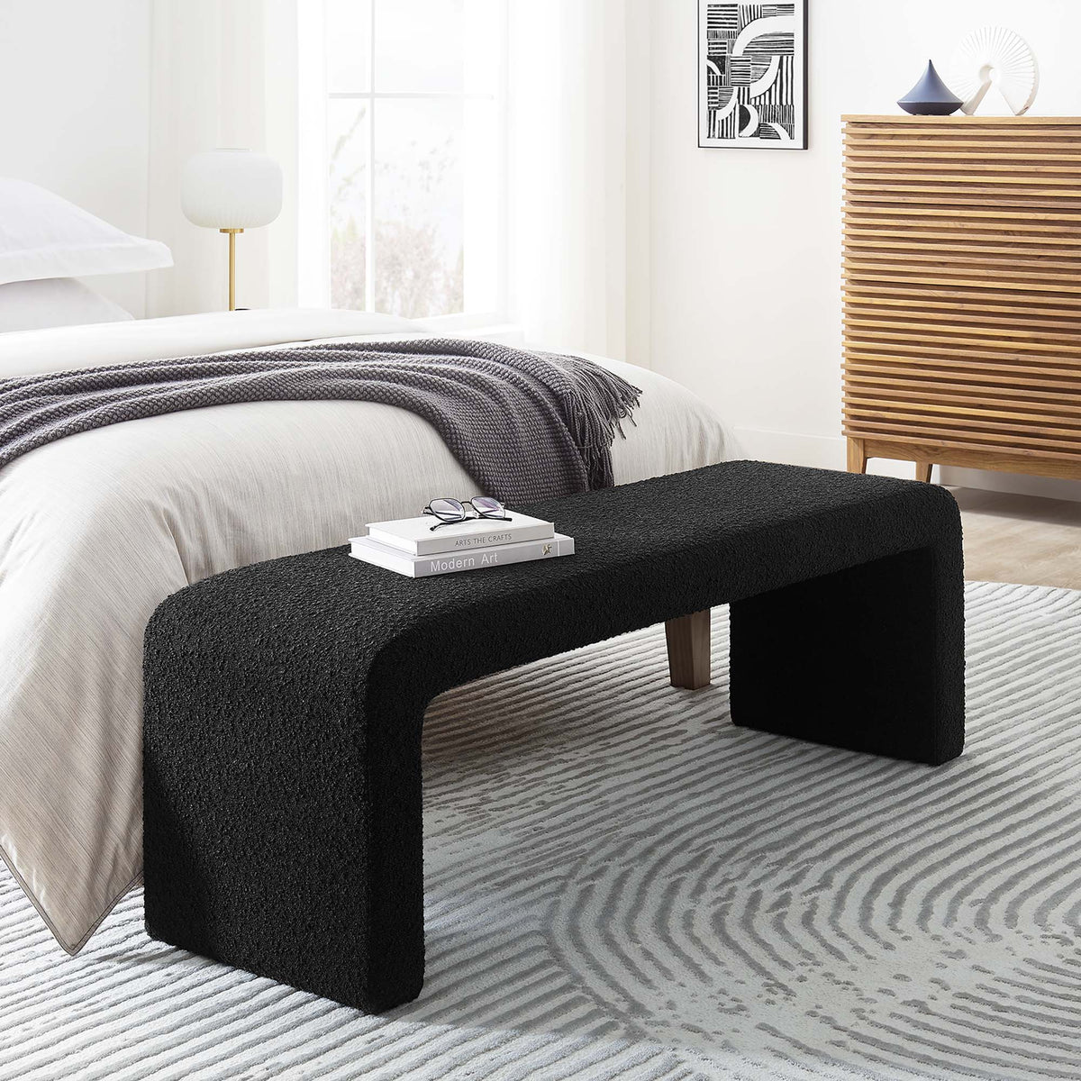 Simba Boucle Fabric Waterfall Long Bench by Modway