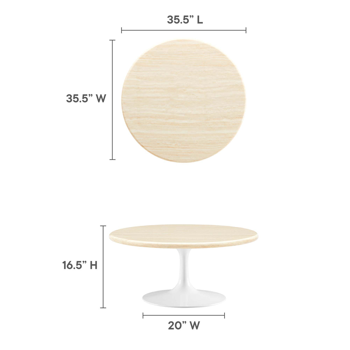 Lippa 36" Round Faux Travertine Coffee Table by Modway